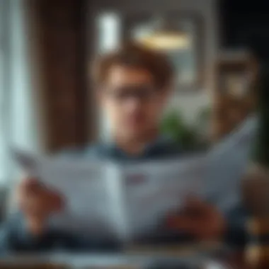 Engaging with Financial Content A thoughtful individual reading financial articles