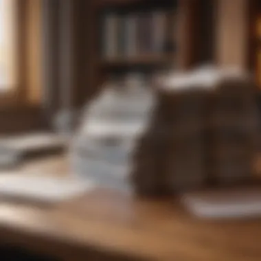 A stack of renowned financial journals on a wooden desk