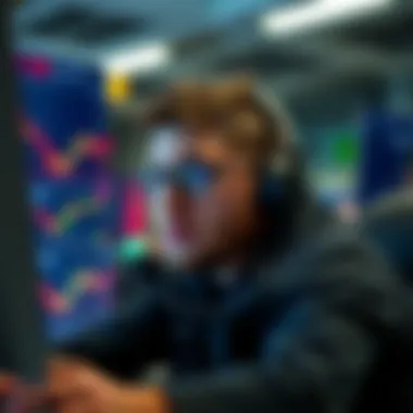 A focused individual engaged in trading simulations