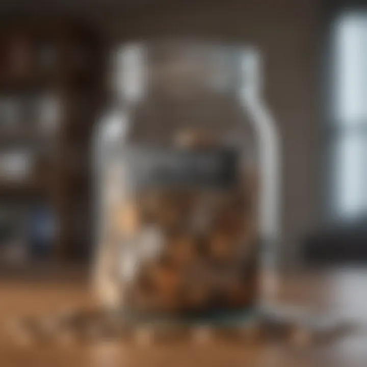 A close-up of a savings jar filled with coins