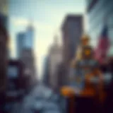 A panoramic view of Wall Street showcasing iconic financial buildings