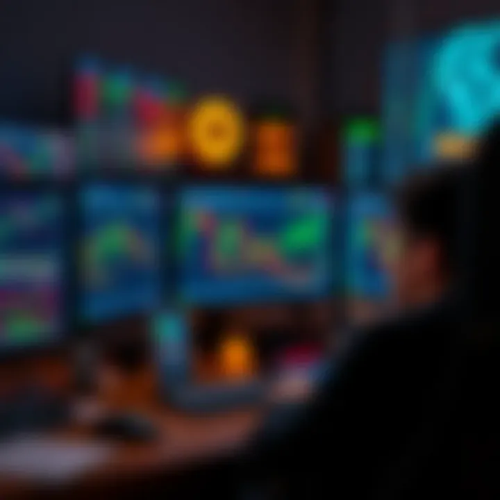 Essential Trading Setup for Scalping Strategies Close-up of a trading setup with multiple monitors