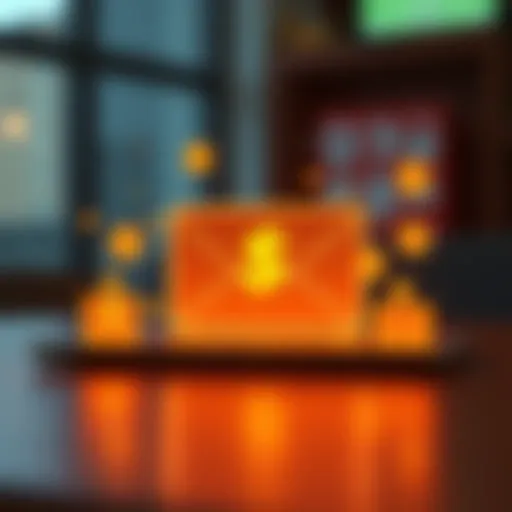 Illustration of email e-transfer concept with digital currency symbols